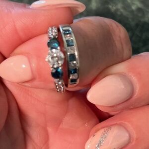 Color treated blue diamond wedding set size 5.5